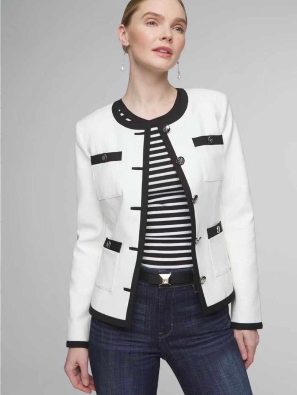 White House Black Market White Jacket with Black Trim